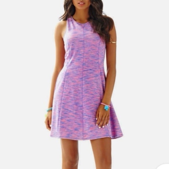 Lilly Pulitzer Dress Large Cove Flamingo Pink Space Dye Stretch Comfy coquette - Picture 4 of 12